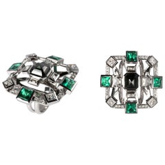 2, 78ct Emeralds & Diamonds 18k White Gold Ring