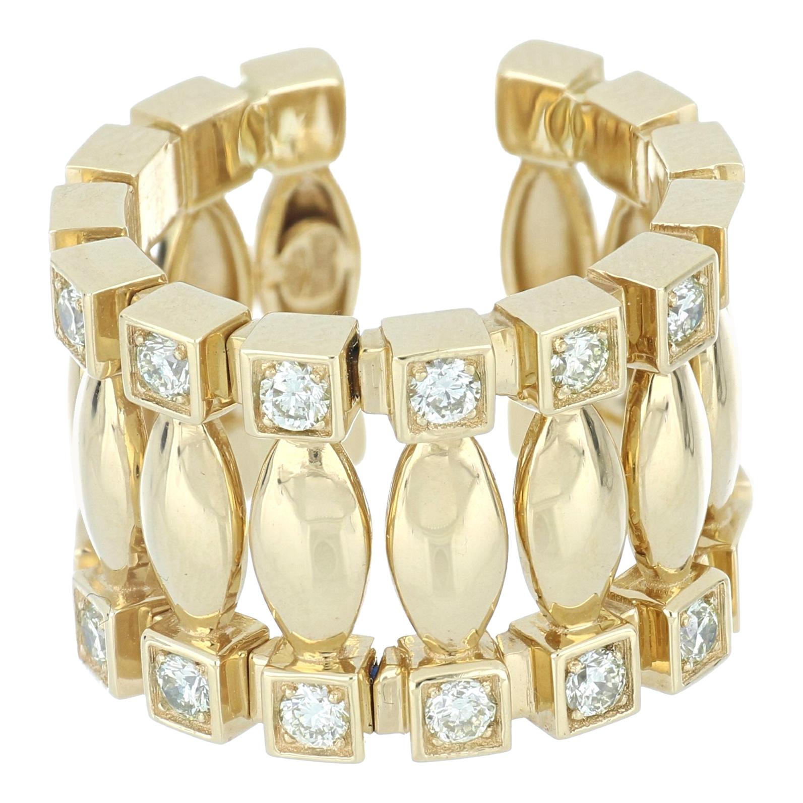 Ring 18 Karat Yellow Gold and Cream Diamonds VS color G, Handmade For Sale