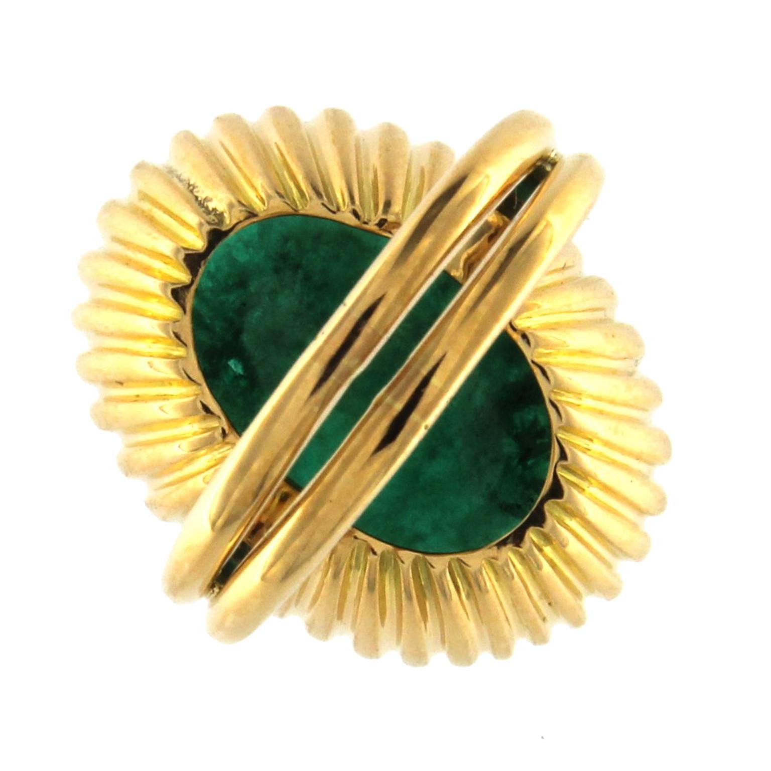 Ring 18 Karat Yellow Gold with Green Agate In Excellent Condition For Sale In Milano, Lombardia