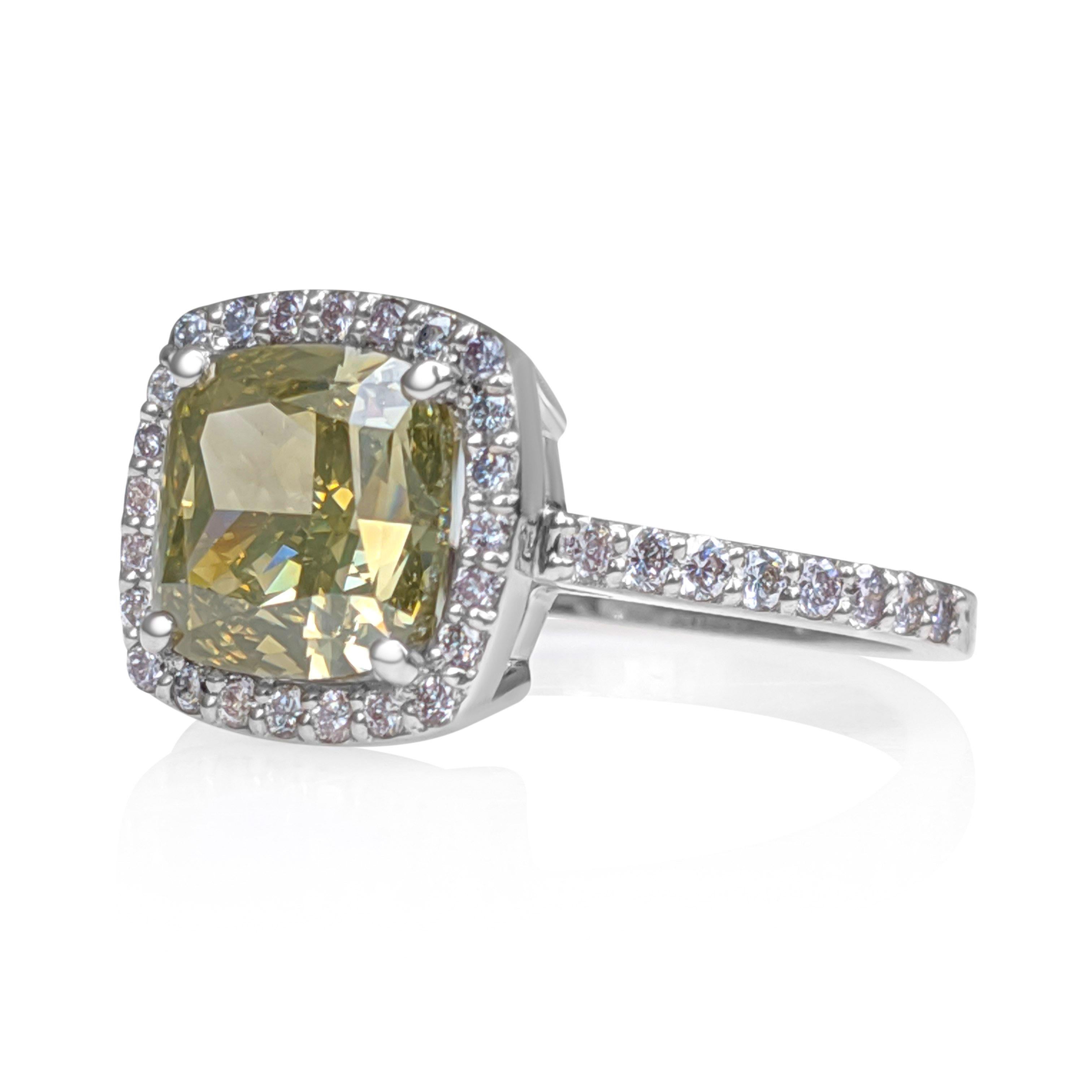 Ring - 18 kt. Weißgold - 3,64ct. tw. Diamant (natürlich gefärbt) GIA (Art déco) im Angebot