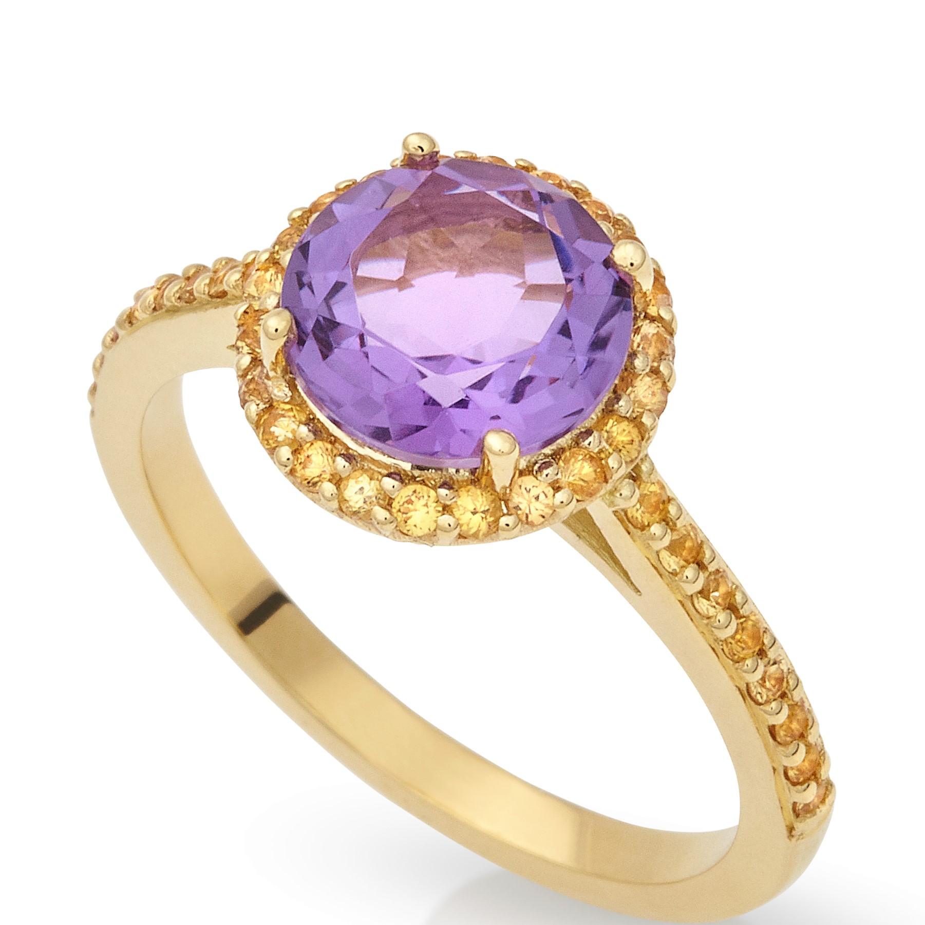 For Sale:  Ring 18 Kt Yellow Gold with Amethyst Yellow Sapphires Purple and Yellow Dream 4