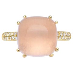 Ring, 18 Karat Gelbgold mit Cabochon, Rosenquarz und Diamanten, Love Stone