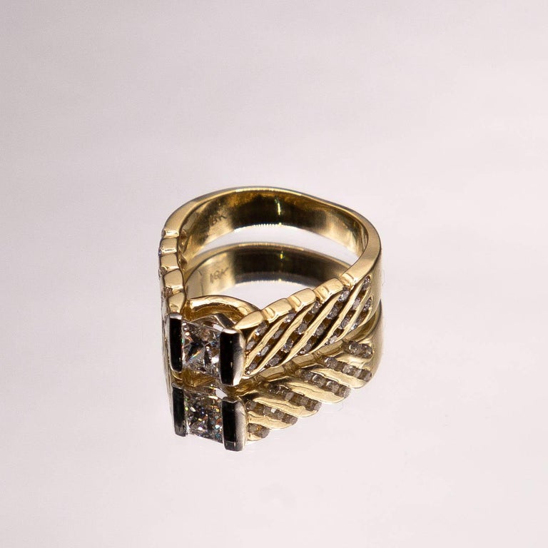 Ring 18k Contemporary 1.38 Carats/ E Color Princess Diamond Center in