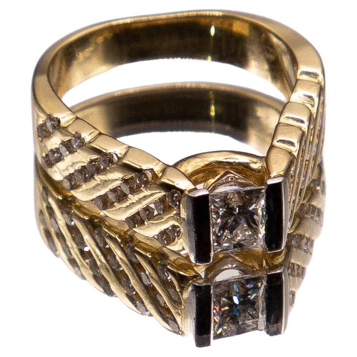 Ring 18k Contemporary 1.38 Carats/ E Color Princess Diamond Center in Platinum For Sale