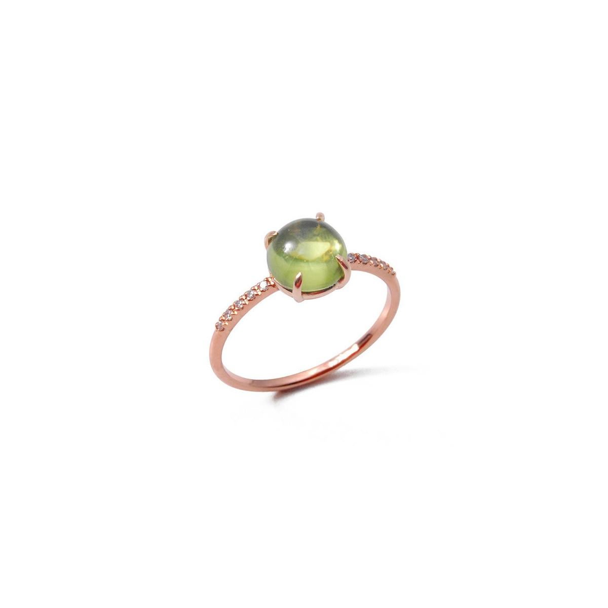 Contemporary Ring 18K Rose Gold with Diamonds ant Peridote For Sale