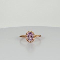 Ring 18k Rose Gold with with oval Amethyst  1.28 ct & Entourage White Sapphires