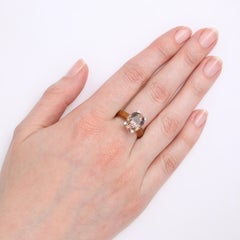 Ring 18k Rose & Yellow Gold Brown Vitreous Enamel 6 Diamonds 0.06ct Oval Quartz