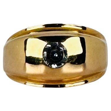 Bague or jaune chaud 18k avec spinelle bleu taille ronde de 0.20 carat en vente