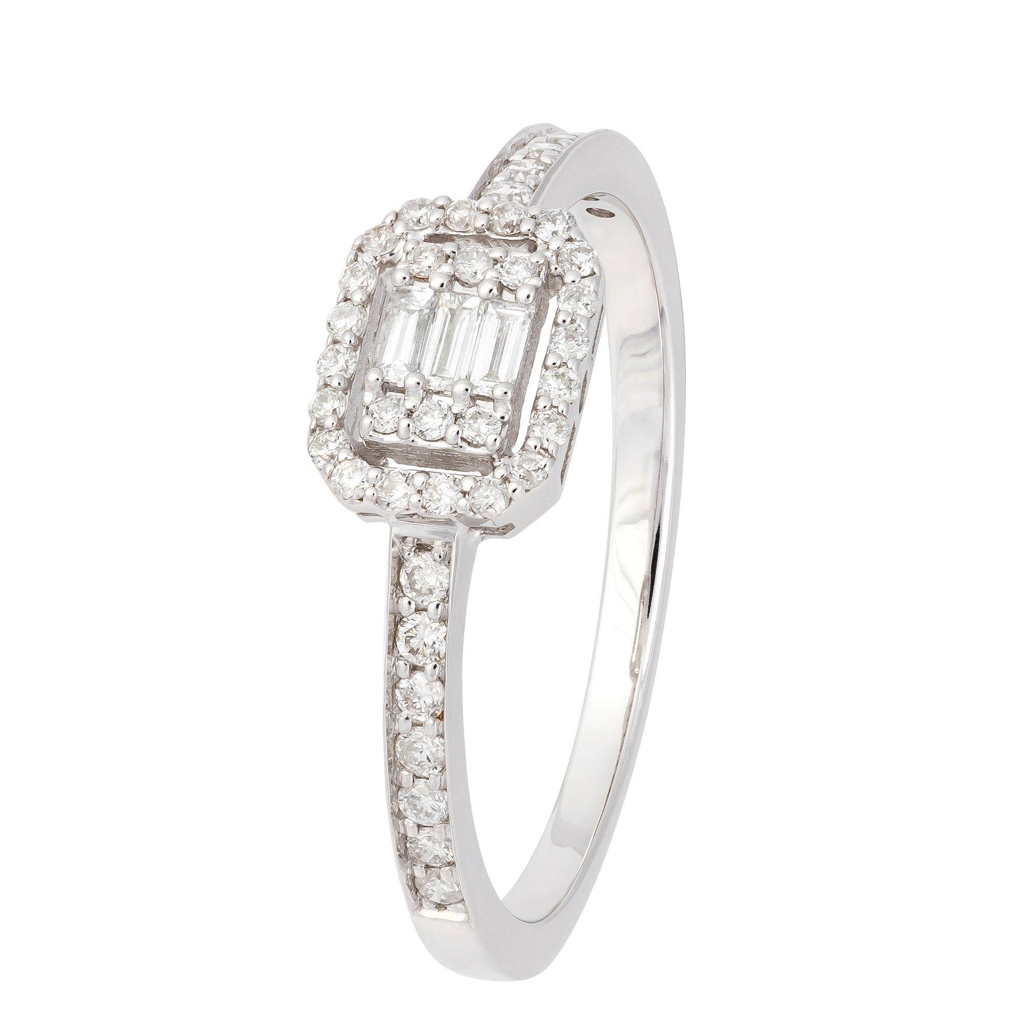 Ring 18K Weißgold Diamant 0,23 Karat/40 Stück Baguette-Diamant für Sie (Rundschliff) im Angebot