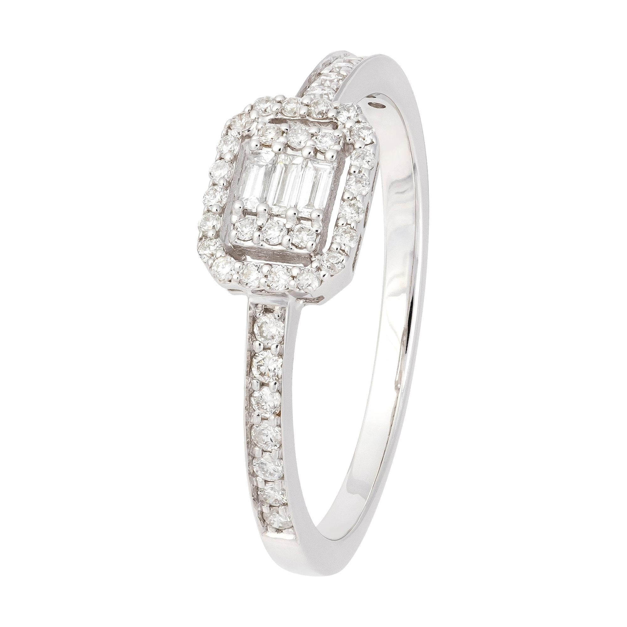 Ring 18K Weißgold Diamant 0,23 Karat/40 Stück Baguette-Diamant für Sie im Angebot