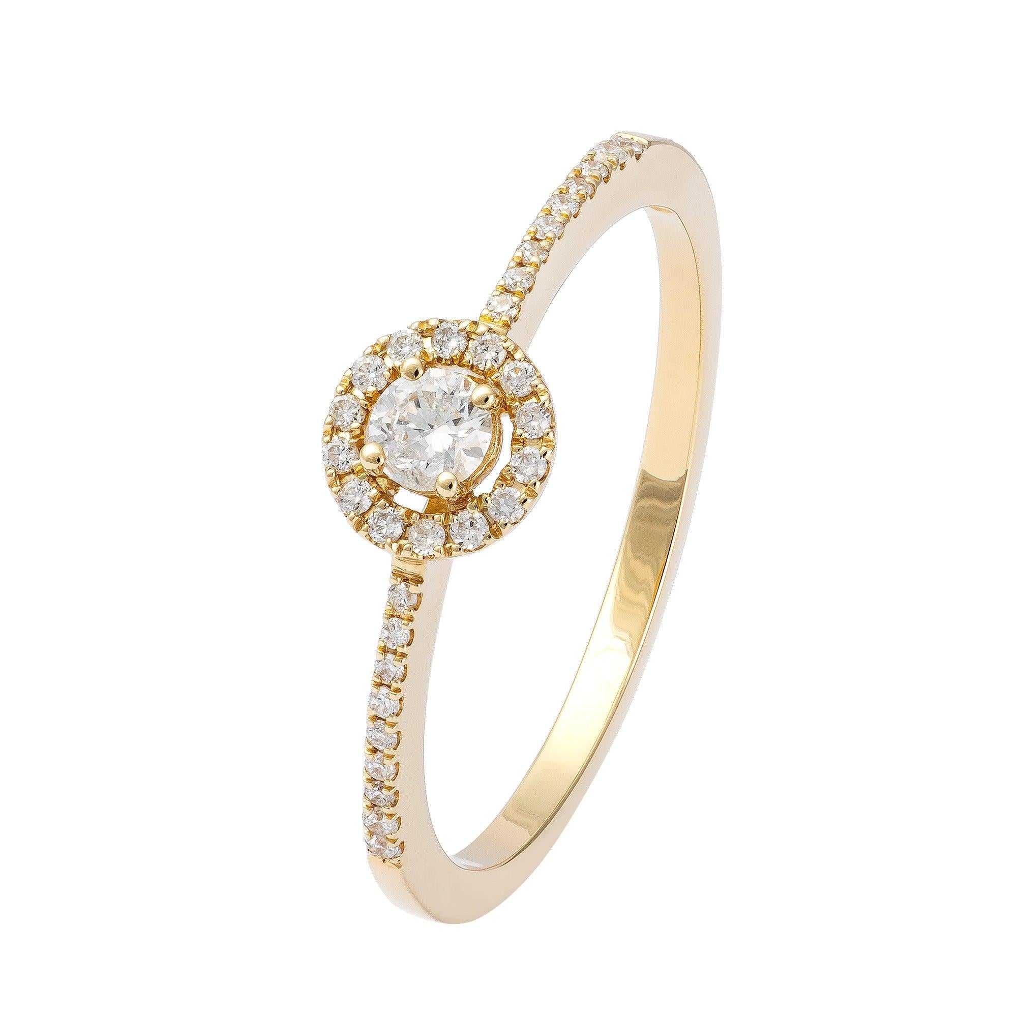 Round Cut Ring 18K Yellow Gold Diamond for Her For Sale