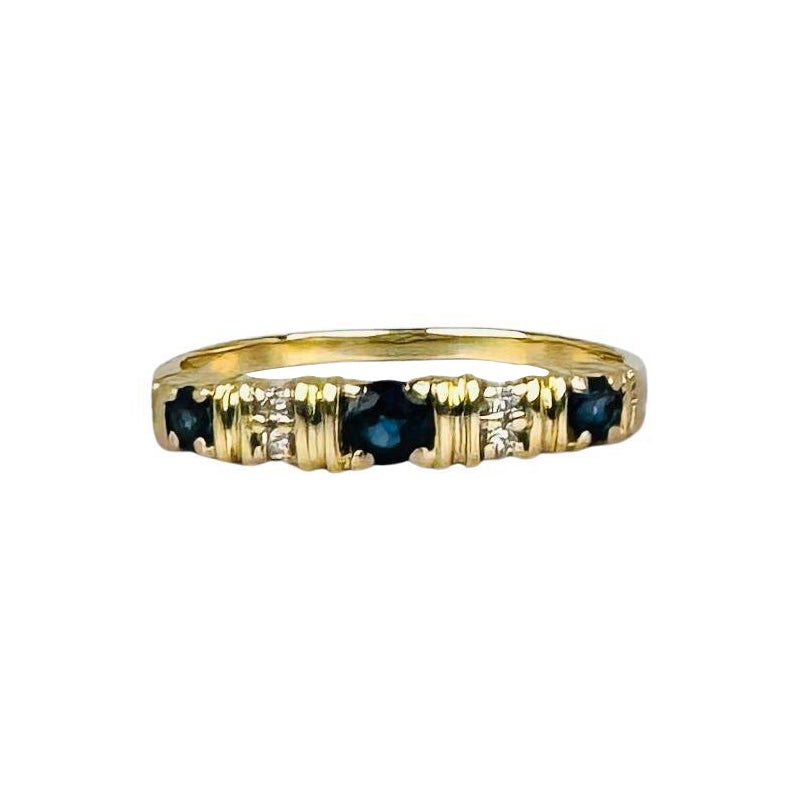 Bague en or jaune 18k  avec saphirs bleus foncés 0,09 carat  & Diamants 0,08 carat