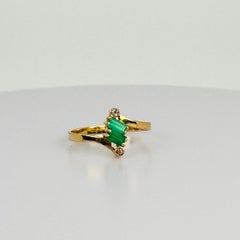 Ring 18k Yellow Gold with Green Tourmalines Emerald Facetted&Round Cut Diamonds