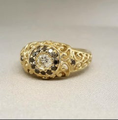 Ring 18K Gelbgold mit natürlichen und schwarzen Diamanten