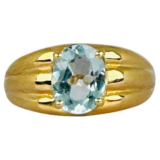 Aquamarine Diamond 14k Yellow Gold Ring For Sale at 1stDibs