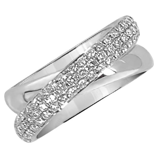Ring 18kt Gold 64 Diamonds Criss Cross Wedding Band For Sale