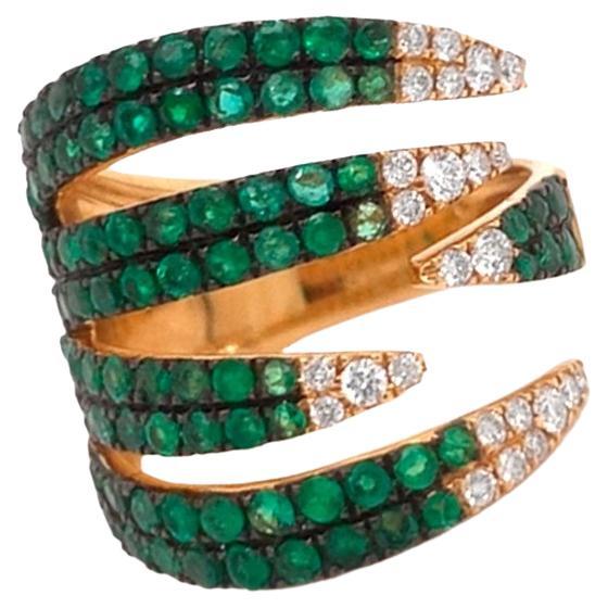 Ring 18kt Gold Claw Wrapping with Emeralds 1.52 cts. & Diamonds 0.28 cts. For Sale
