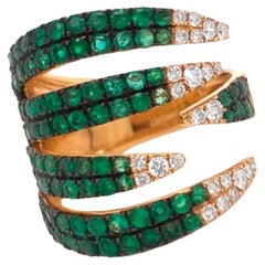 Ring 18kt Gold Claw Wrapping with Emeralds 1.52 cts. & Diamonds 0.28 cts.