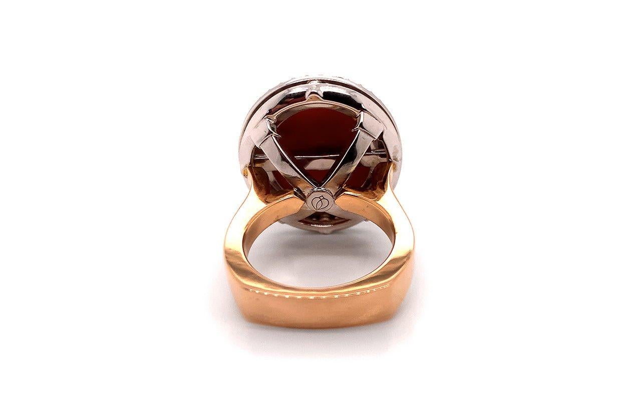 Contemporary Ring 18kt Gold Coral Cabochon & Diamonds 0.60 carats  For Sale