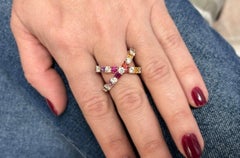 Ring 18kt Gold Criss-Cross Sapphires 1.68 cts & Diamonds 1.51 cts