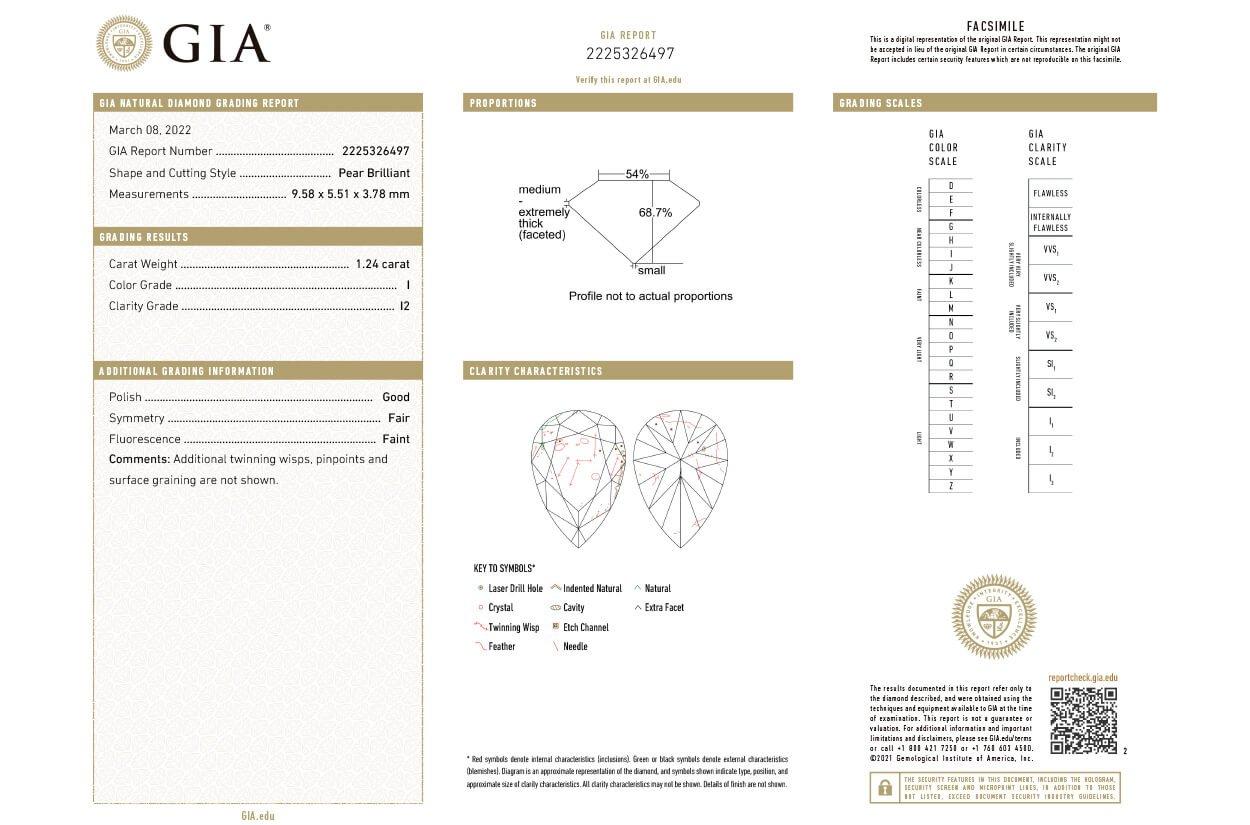 Taglio a goccia Anello in oro 18kt con diamante a pera da 1,24 carati GIA & Diamonds  0,62 carati Gambo diviso in vendita