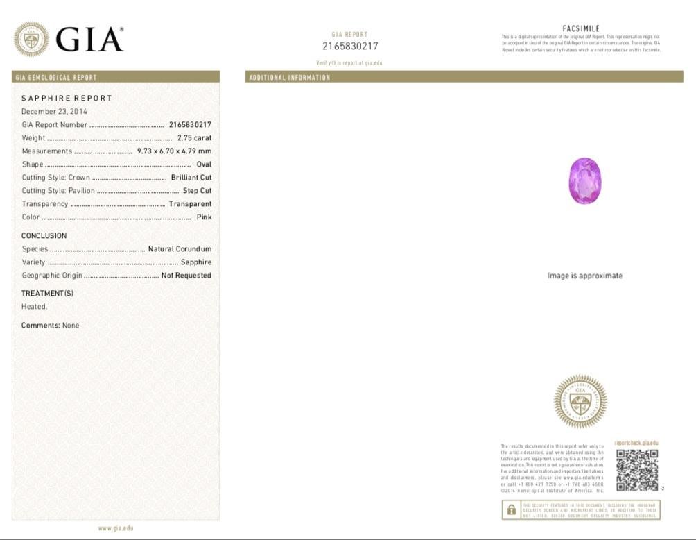 Anillo Oro 18Kt GIA Diamante Pera y Zafiro Rosa Ovalado en venta 3