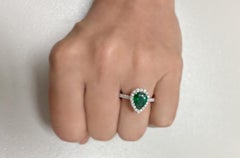 Ring 18kt Gold Pear GIA Emerald 1.54 cts & 30 Diamonds Pave 0.61 cts.