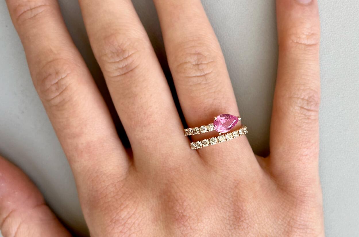 pear pink sapphire ring