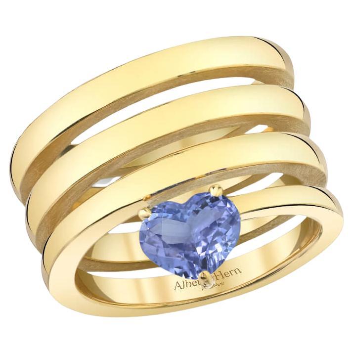 Ring 18kt Gold Spring & Sapphire Heart For Sale