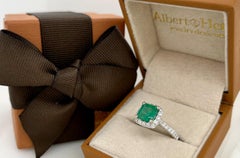 Ring 18kt Gold Square GIA Emerald 1.58 cts & Diamonds Pave 0.59 cts