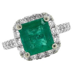 Ring 18kt Gold Square GIA Emerald 1.58 cts & Diamonds Pave 0.59 cts