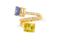 Ring 18kt Gold You and Me Tanzanite Sapphire & Diamonds
