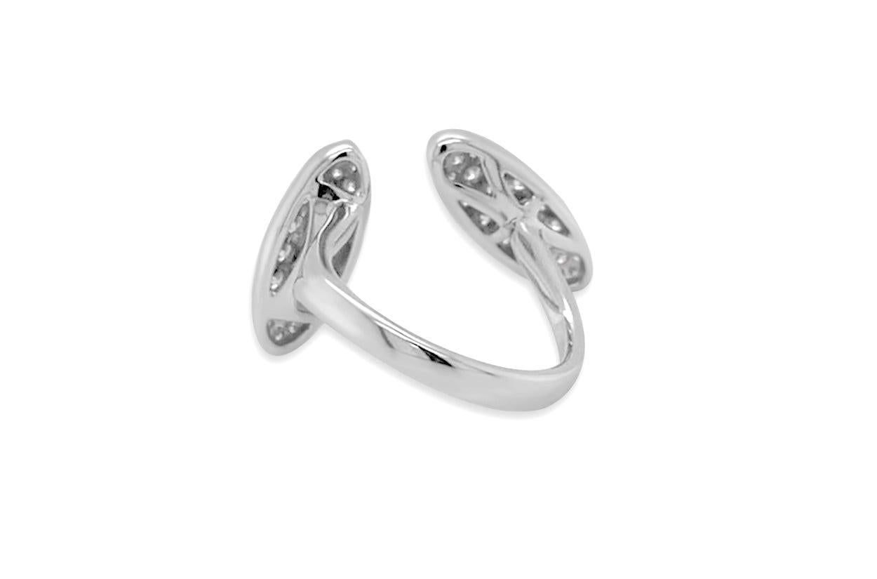 Contemporary Ring 18kt Gold You & I Oval Pave Diamonds For Sale