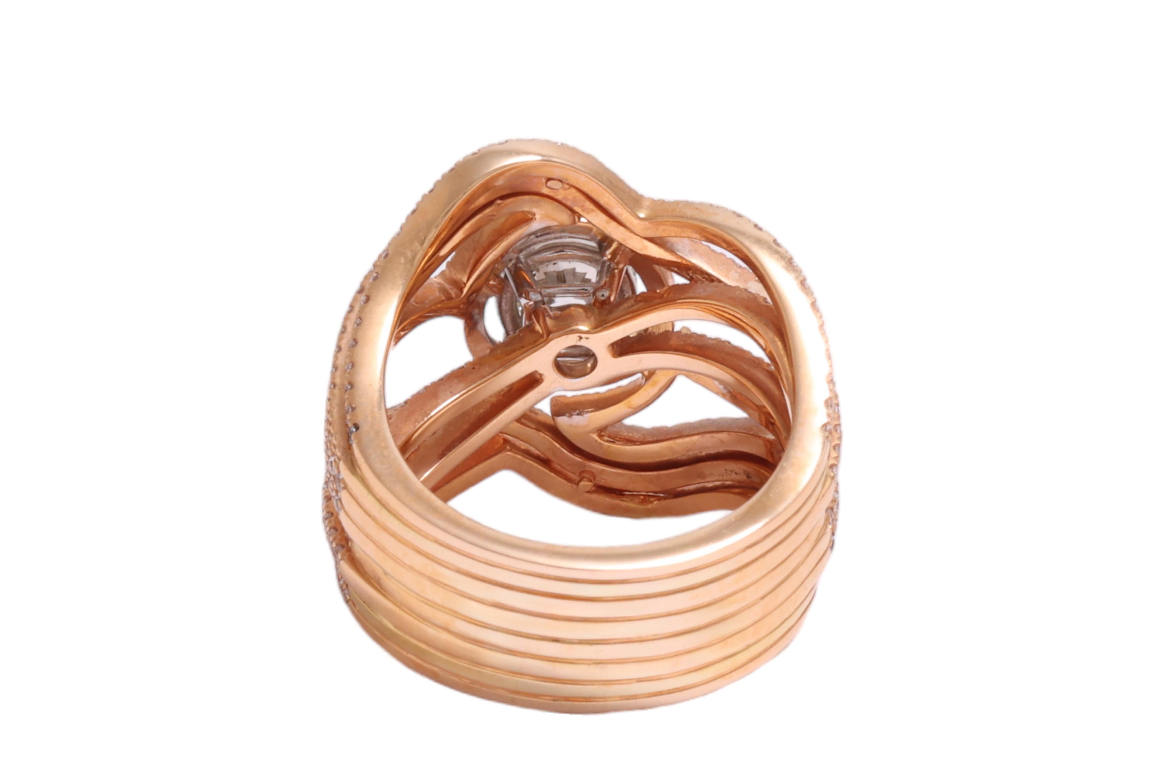 Bague en or rose 18 carats, pierre centrale HRD 1,01 carat Diamants environnants 1,29 ct. Unisexe en vente