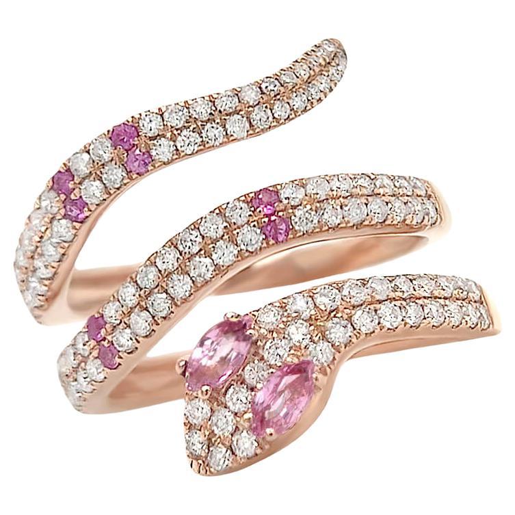 Ring 18kt Rose Gold Coiled Snake Pink Sapphires & Diamonds For Sale