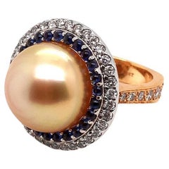 Ring 18kt Rose Gold, Pearl 15.7 mm, Sapphires 1.04 cts. & Diamonds 2.13 cts.