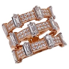 Ring 18kt Rose Gold 
Round and Baguette Diamonds 1.51 cts