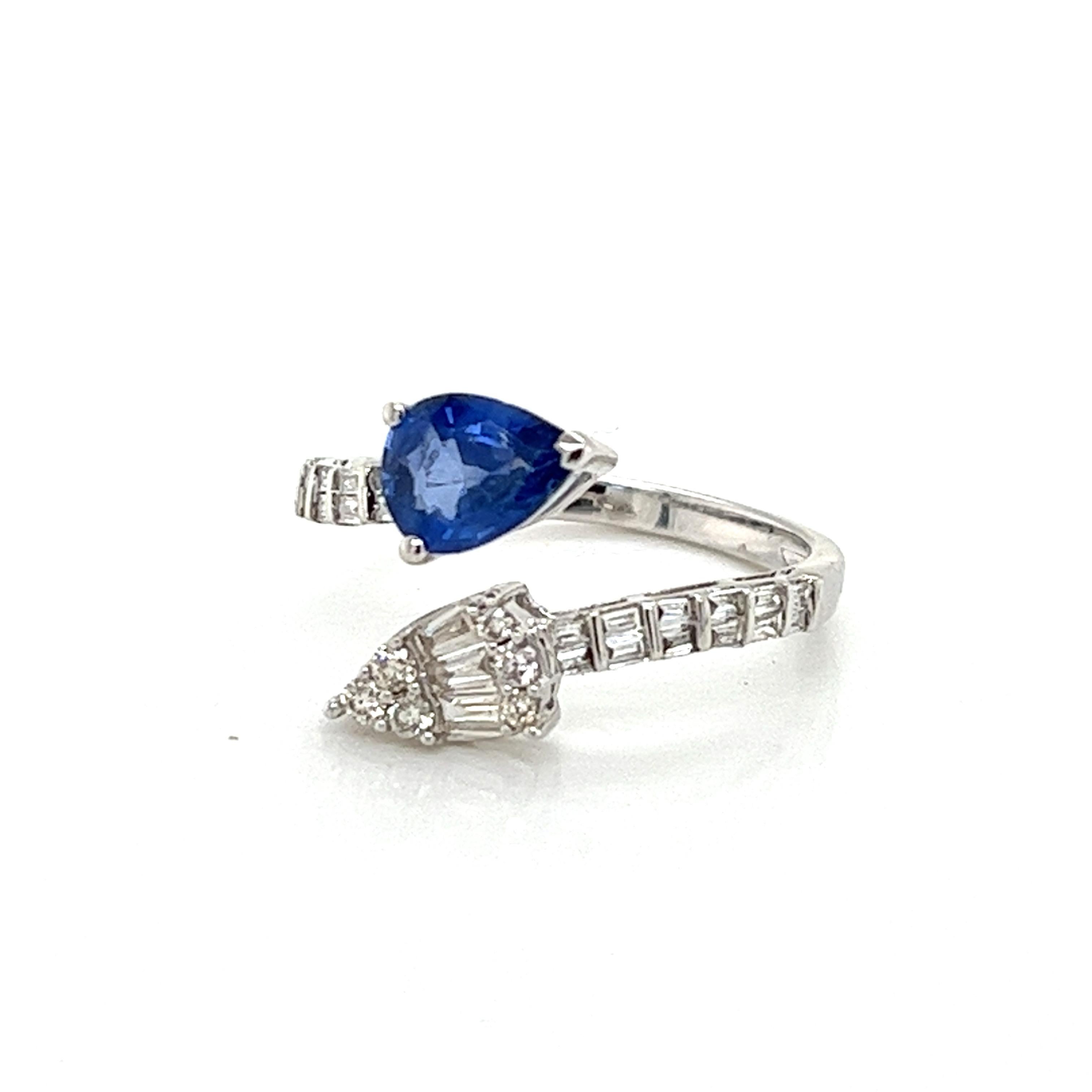 Contemporary Ring 18Kt White Gold, Diamonds 0.38 cts & sapphire 1.09 cts. For Sale