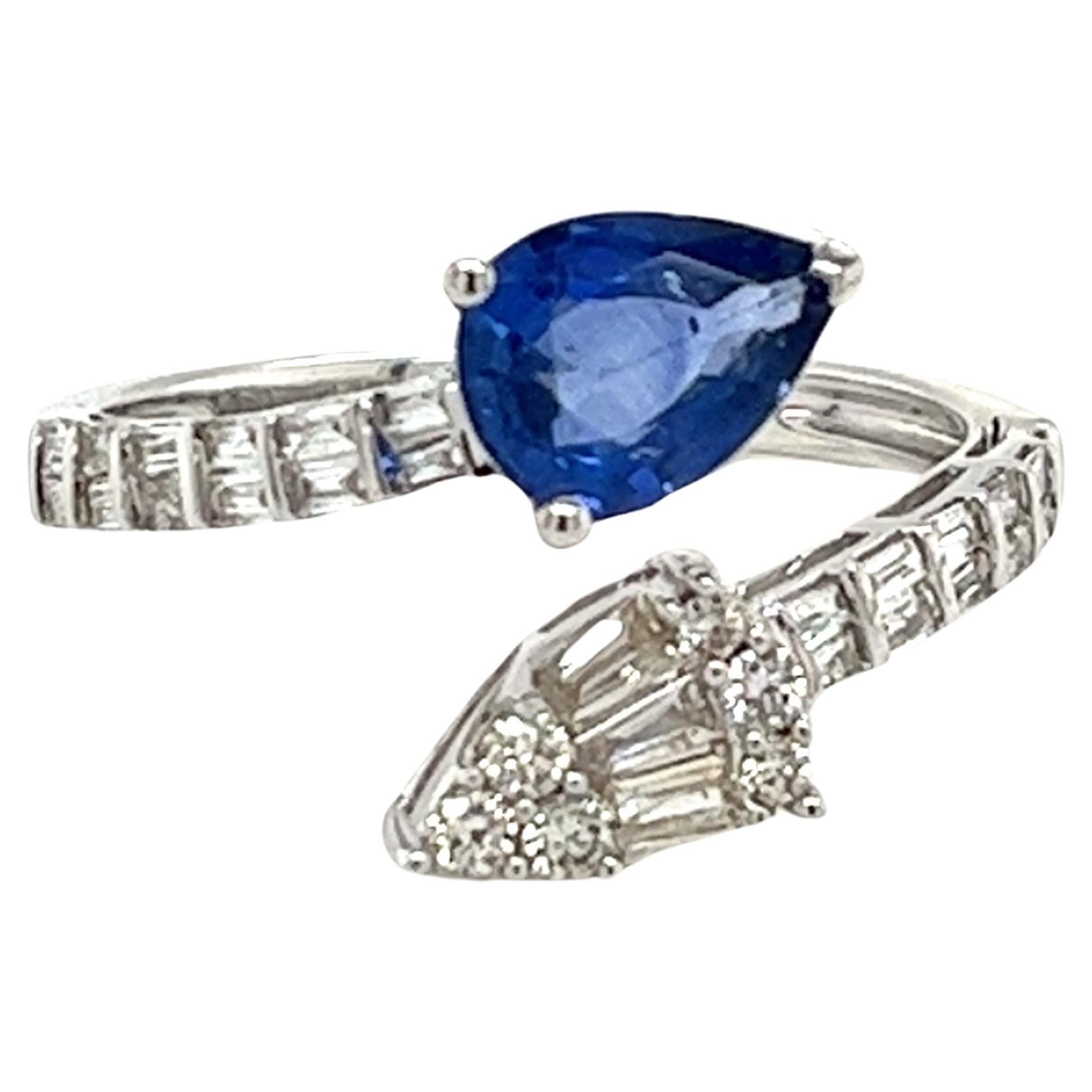 Ring 18Kt White Gold, Diamonds 0.38 cts & sapphire 1.09 cts. For Sale
