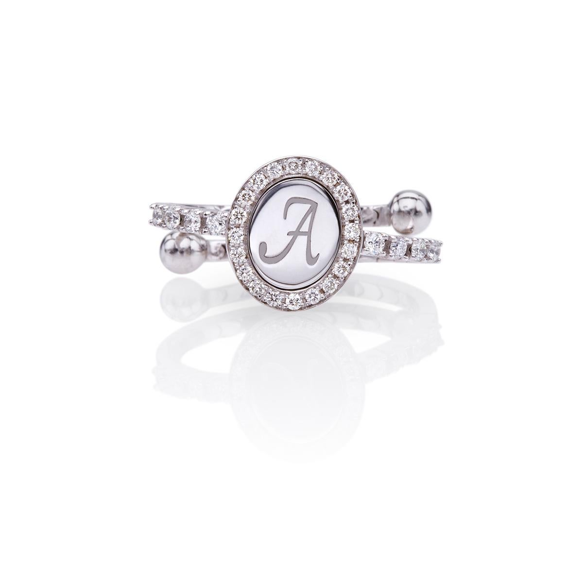 For Sale:  Ring 18Kt White Gold Diamonds with Initial Monogram Handcrafted Gift For You 2