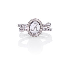 Ring 18Kt White Gold Diamonds with Initial Monogram Handcrafted Gift For You