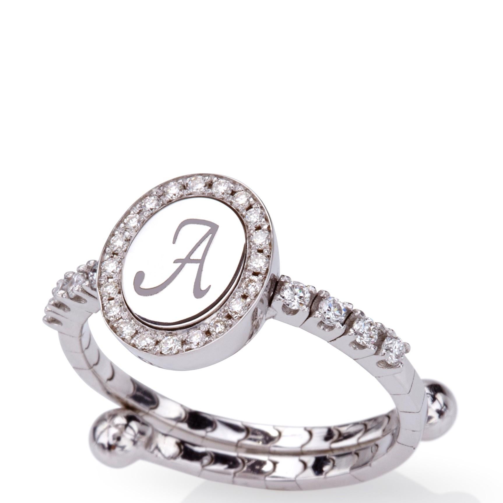For Sale:  Ring 18Kt White Gold Diamonds with Initial Monogram Handcrafted Gift For You 5