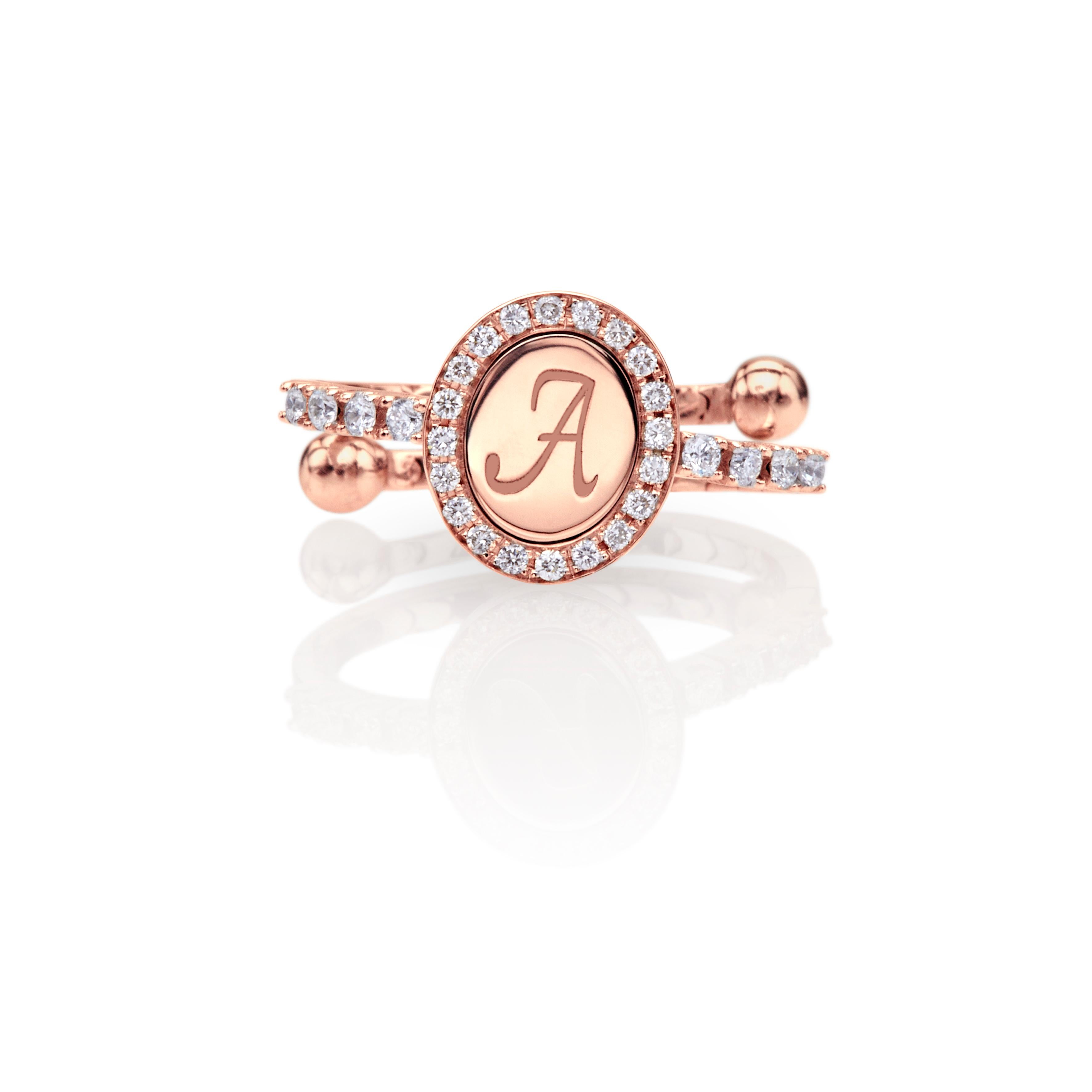 For Sale:  Ring 18Kt White Gold Diamonds with Initial Monogram Handcrafted Gift For You 4