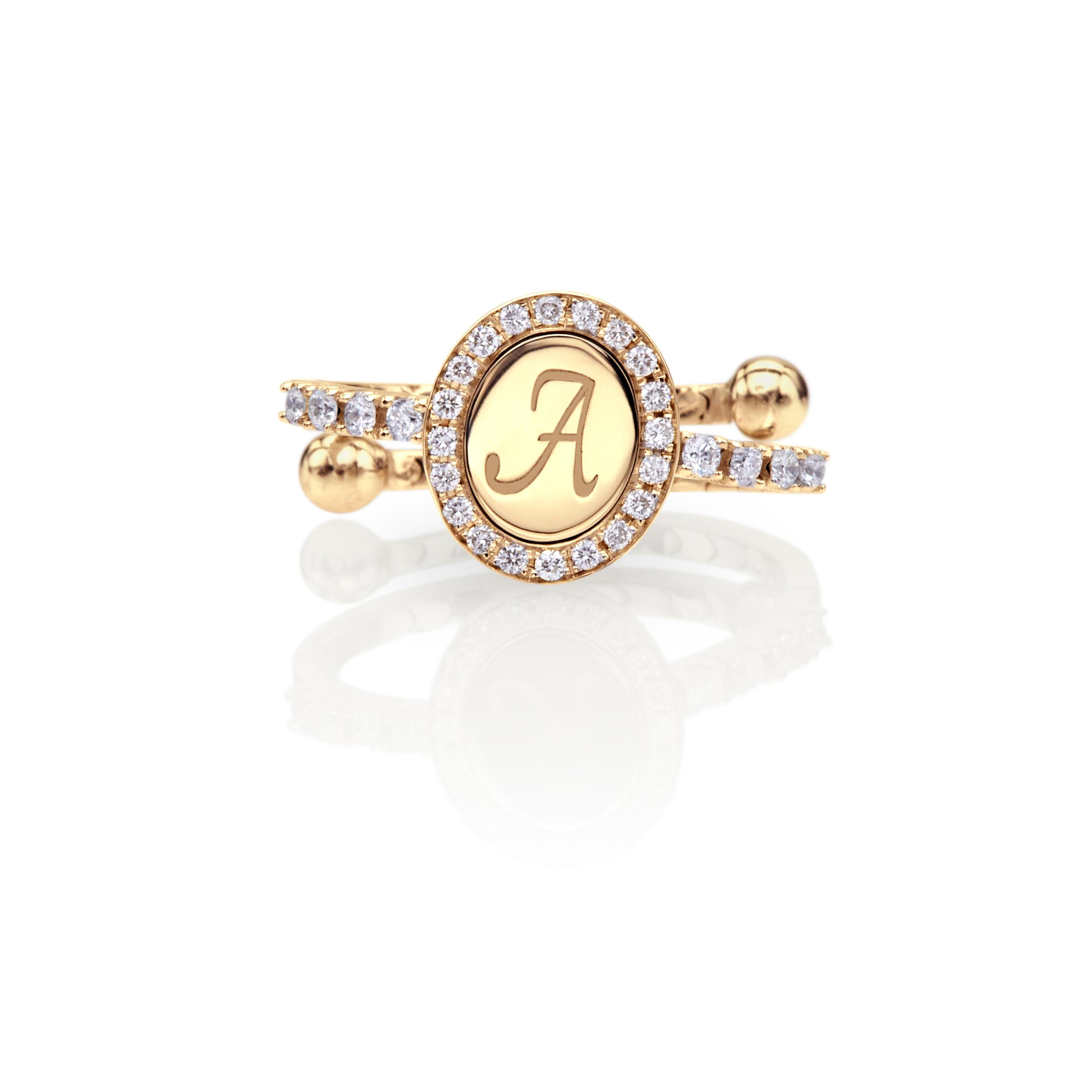 For Sale:  Ring 18Kt White Gold Diamonds with Initial Monogram Handcrafted Gift For You 8