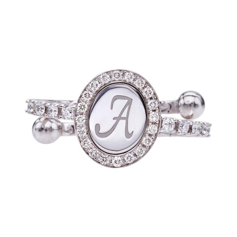 Bague en or blanc 18 carats et diamants avec monogramme initial, cadeau artisanal, fait main