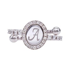 Bague en or blanc 18 carats et diamants avec monogramme initial, cadeau artisanal, fait main