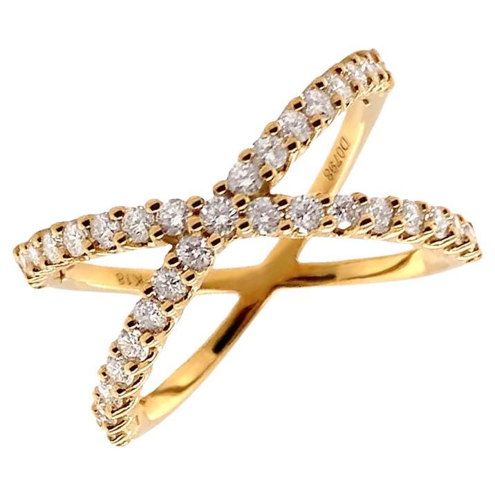 Ring 18kt Yellow Gold Diamonds Criss Cross For Sale
