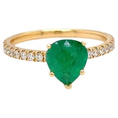 Ring 18kt Yellow Gold Pear Emerald & Diamonds