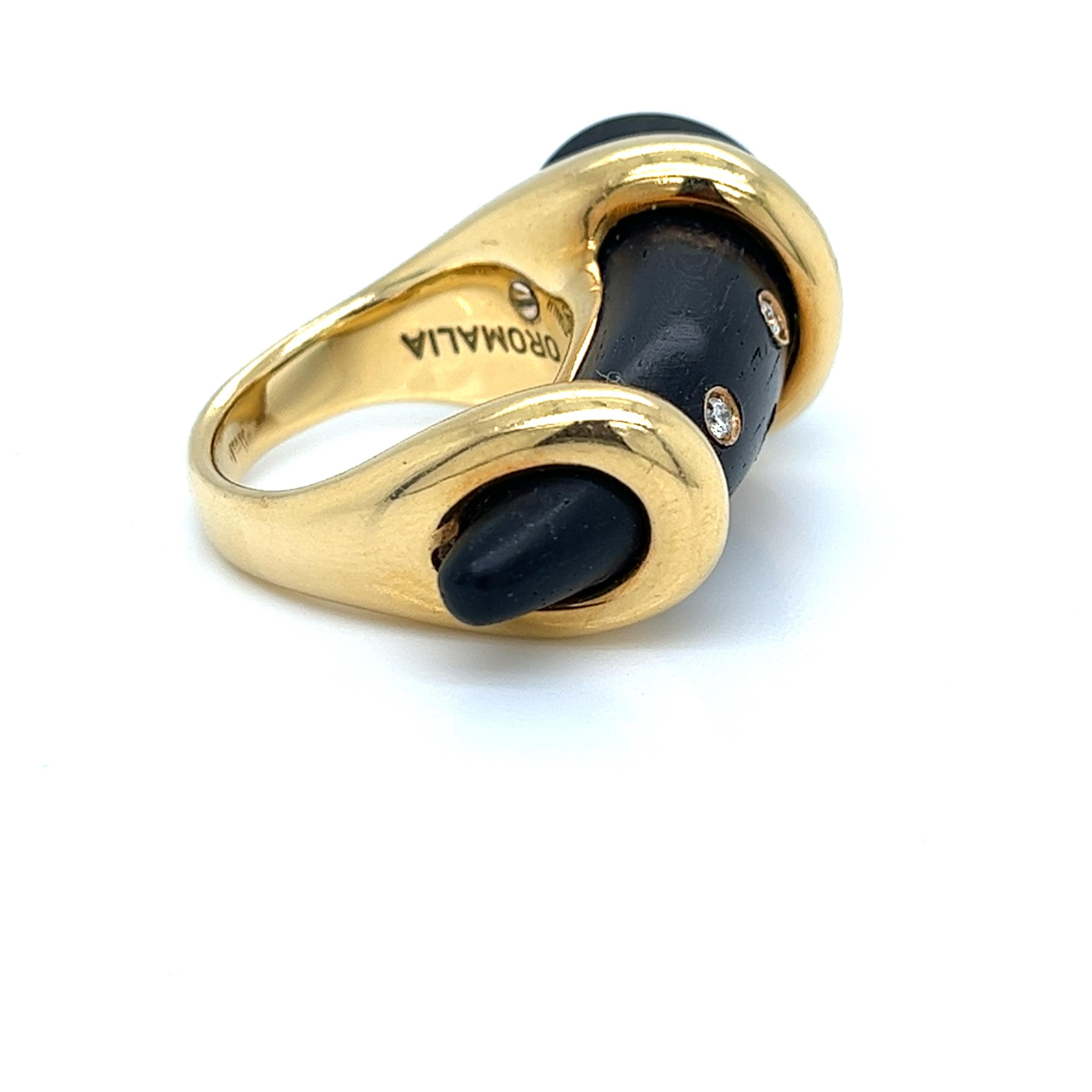 Round Cut Ring 18Kt Yellow Gold, wood and Diamonds Italy Oromalia designer  For Sale