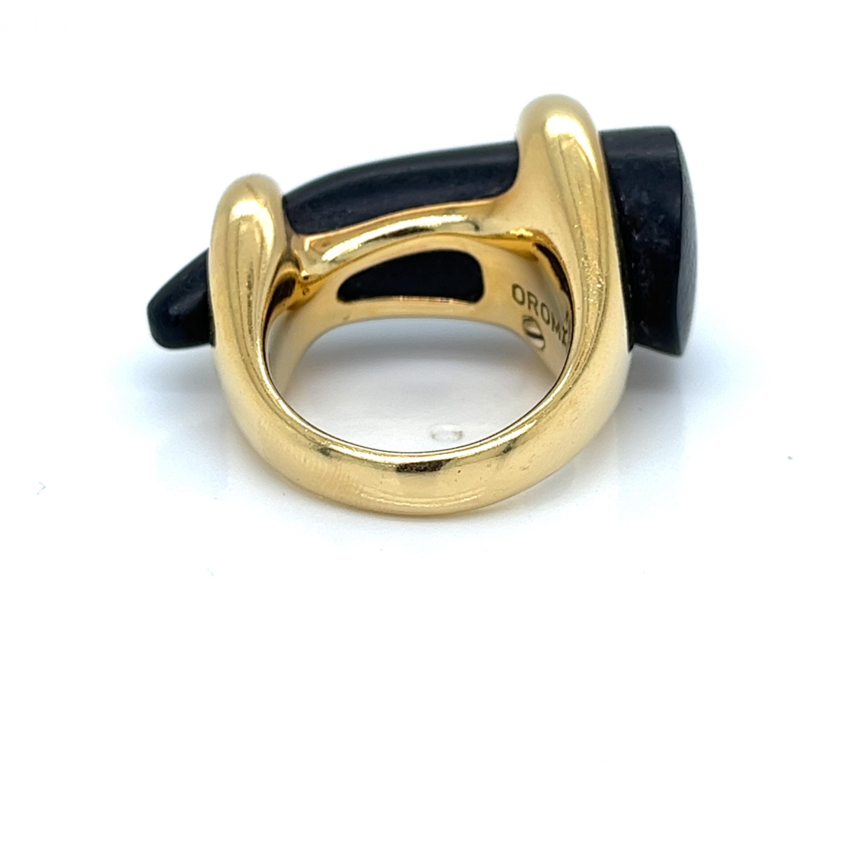 Round Cut Ring 18Kt Yellow Gold, wood and Diamonds Italy Oromalia designer  For Sale